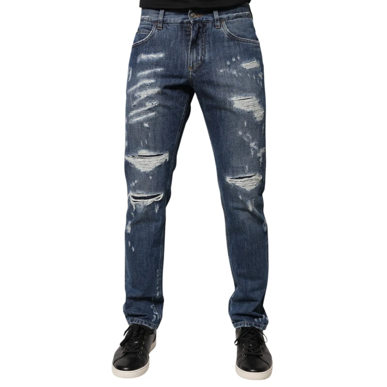 Dolce & Gabbana Blue Cotton Tattered Skinny Denim Jeans Clothing - Men
