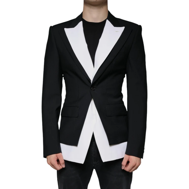 Black White Single Breasted Dress Blazer Virgin Wool - Men