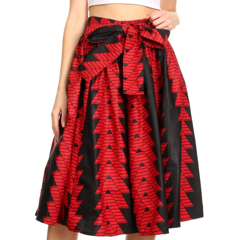 Sakkas Ama Women's Vintage Circle African Ankara Print Midi Skirt with Pockets