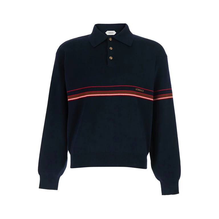 Polo à manches longues en coton tricoté avec logo contrasté