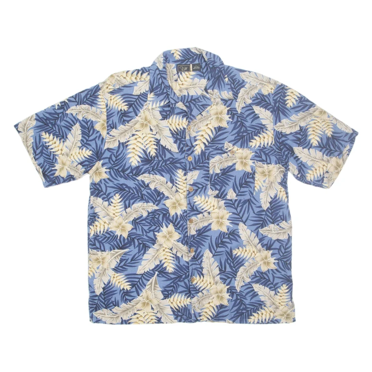 WFF Mens Hawaiian Shirt Blue Floral L