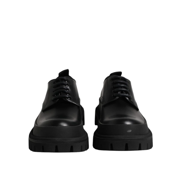 Black Leather Lace Up Derby Men Dress Shoes Lambskin Viscose - Men