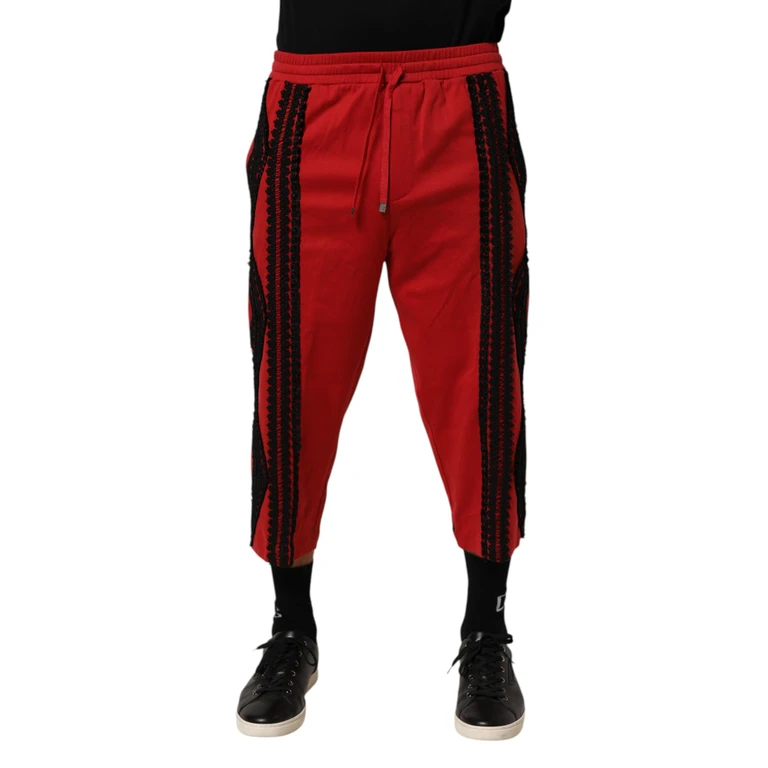 Dolce & Gabbana Red Embroidered Casual Cropped Trouser Pants Co+pa - Men
