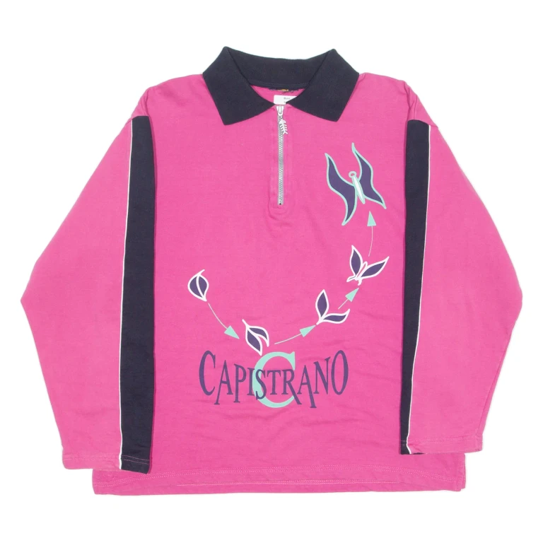CAPISTRANO Womens Sweatshirt Pink 1/4 Zip 90s L