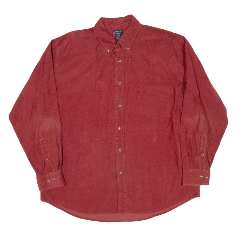 DENVER HAYES Mens Corduroy Shirt Red Long Sleeve XL