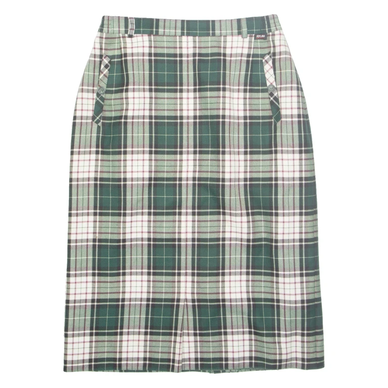 Womens Pencil Skirt Green Midi Wool Check M