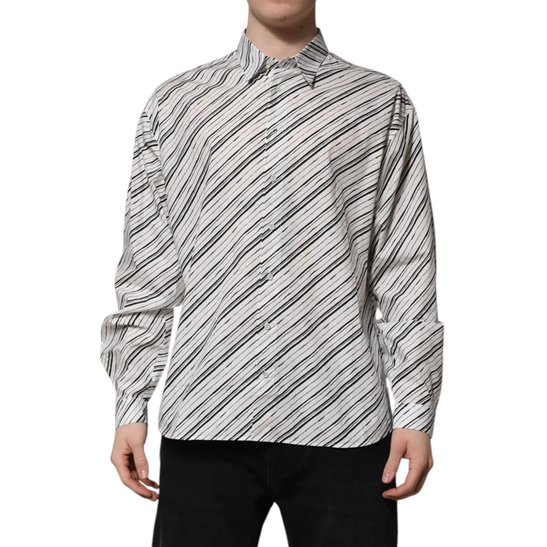 Dolce & Gabbana White Striped Long Sleeves Men Formal Shirt Black/white Cotton - Men