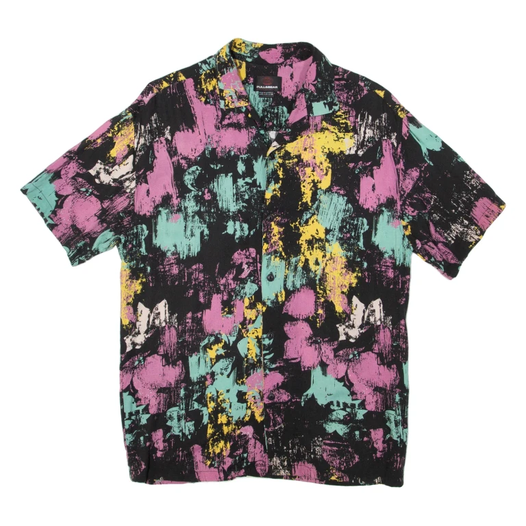 PULL & BEAR Mens Shirt Black Crazy Pattern S