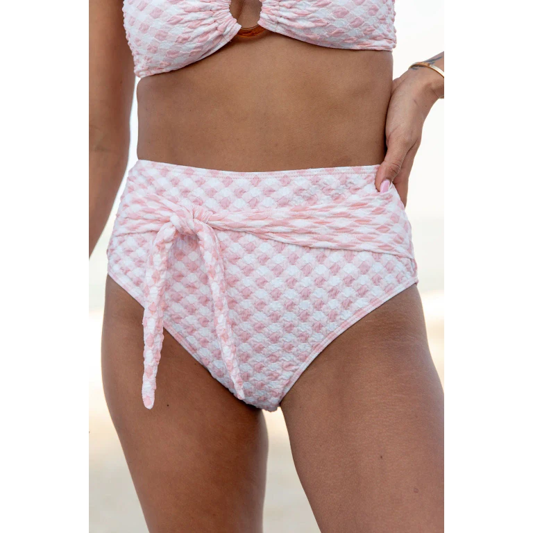 Golden Isle Pink Textured Tie Detail Bikini Bottom