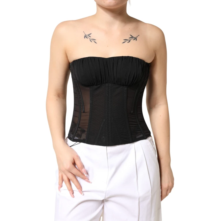 Dolce & Gabbana Black Silk Lace Bustier Corset Strapless Top 10+pl+se - Women