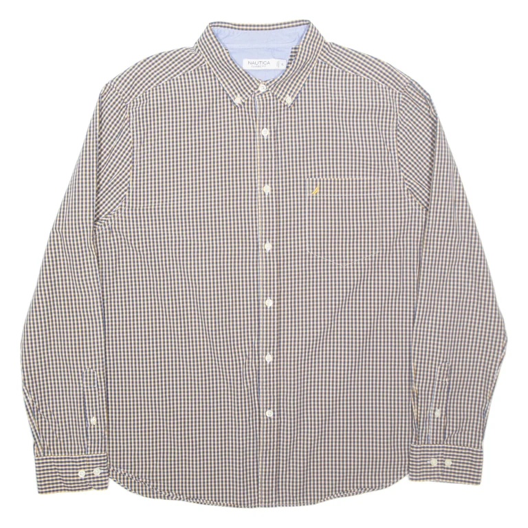 NAUTICA Mens Shirt Blue Gingham Long Sleeve XL