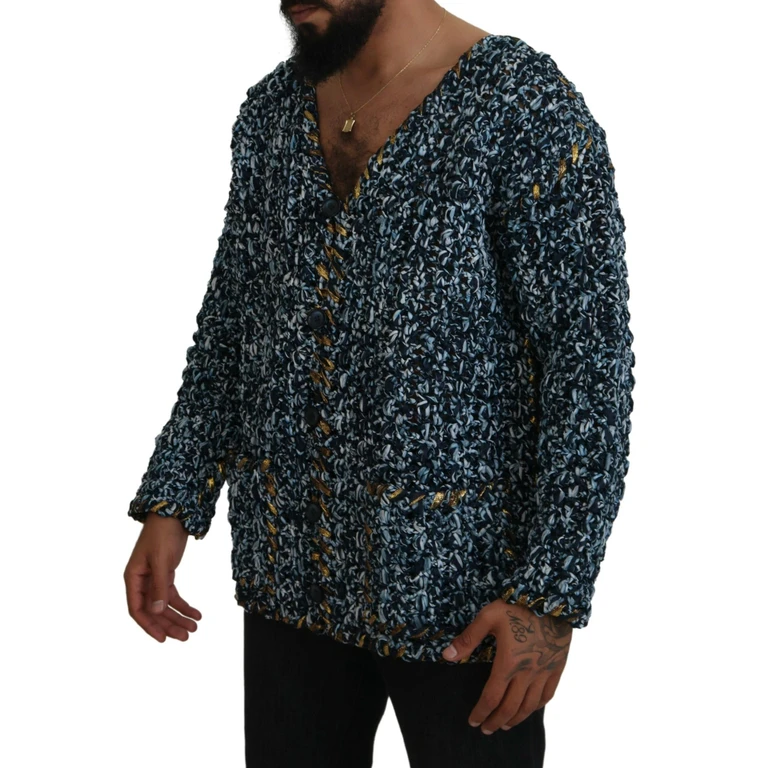 Dolce & Gabbana Blue Button Cardigan Fatto A Mano Sweater Elastane Clothing - Men
