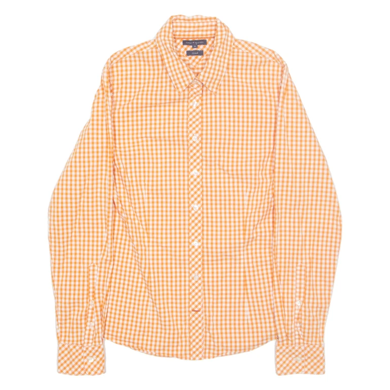 TOMMY HILFIGER Womens Shirt Orange Check Long Sleeve S