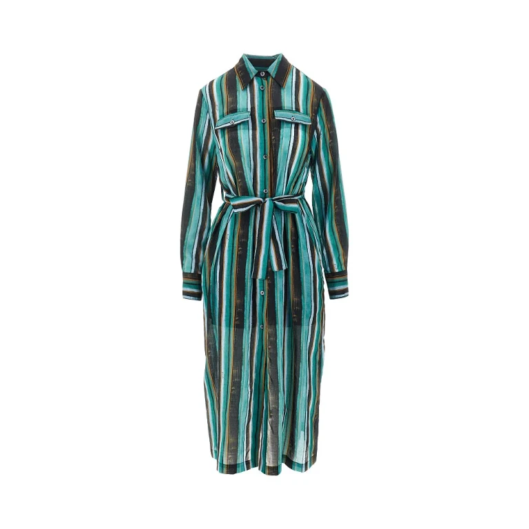 Printed muslin midi shirt dress Woman 40