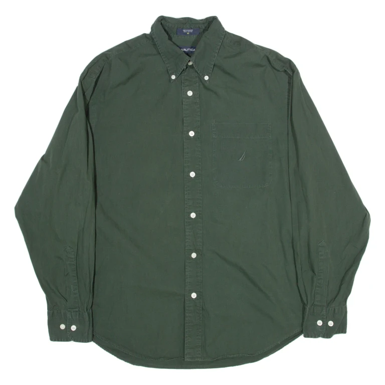 NAUTICA Mens Plain Shirt Green Long Sleeve M