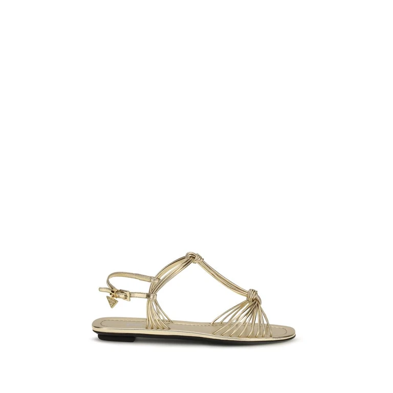 Gold Calf Leather Bos Taurus Flat Sandals - Women
