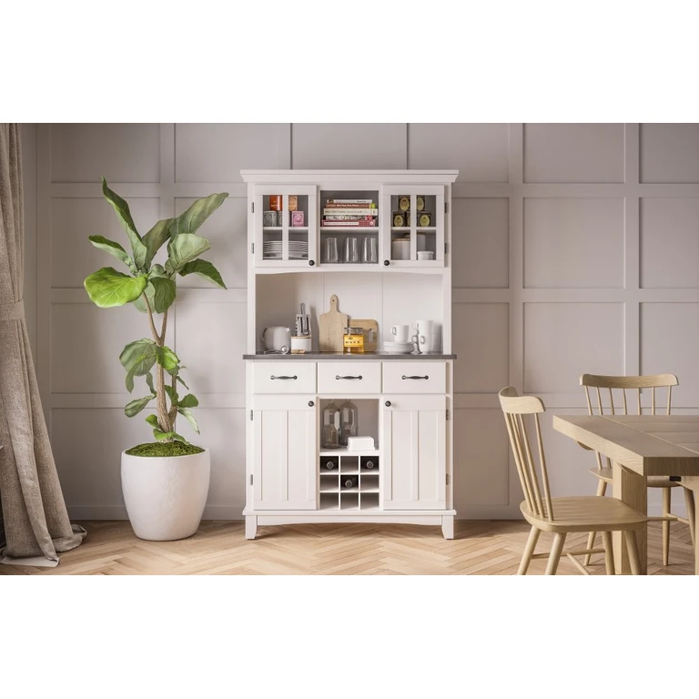 Homestyles Off-White with Stainless Steel top Buffet with Hutch