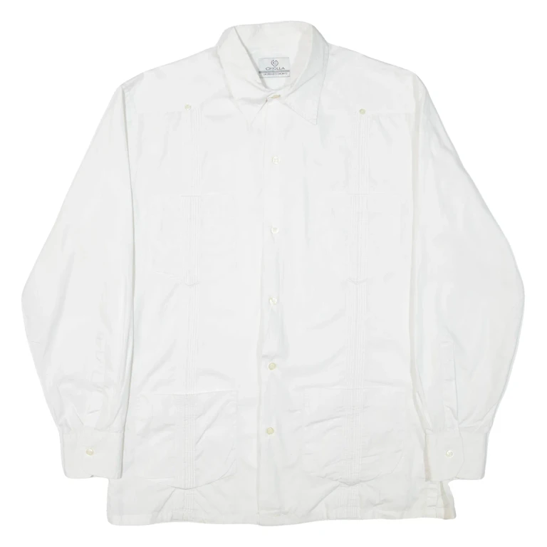 CRIOLLA Mens Plain Shirt White Long Sleeve L