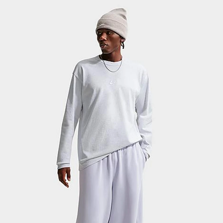 Nike Men's Sportswear Premium Essentials Futura Long-Sleeve T-Shirt in Birch Heather Size: XS
