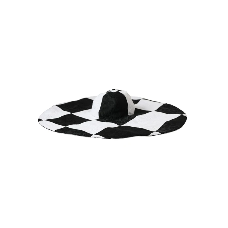 Dolce & Gabbana Black White Checkered Wide Brim Floppy Hat And - Women
