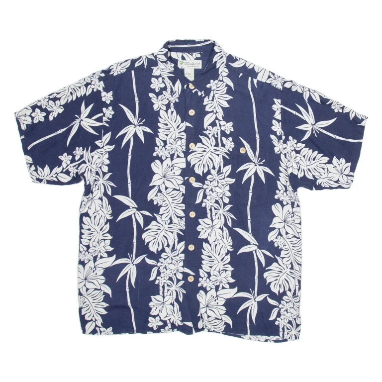 BLACKPOINT Mens Hawaiian Shirt Blue Silk Floral M