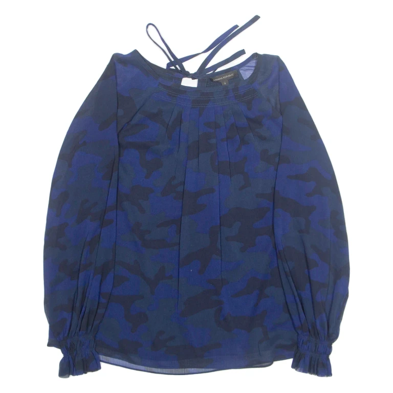 BANANA REPUBLIC Womens Printed Blouse Blue Long Sleeve Camouflage S