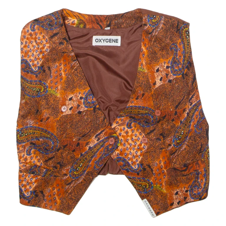 OXYGENE Womens Blazer Waistcoat Orange Viscose 90s Paisley M
