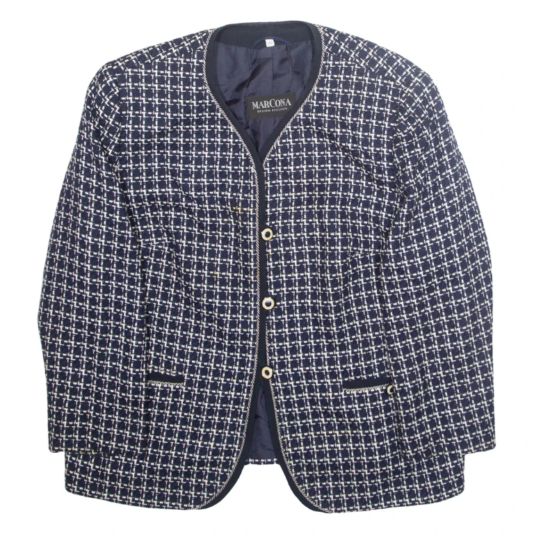 MARCONA Womens Blazer Jacket Blue Wool Crazy Pattern M