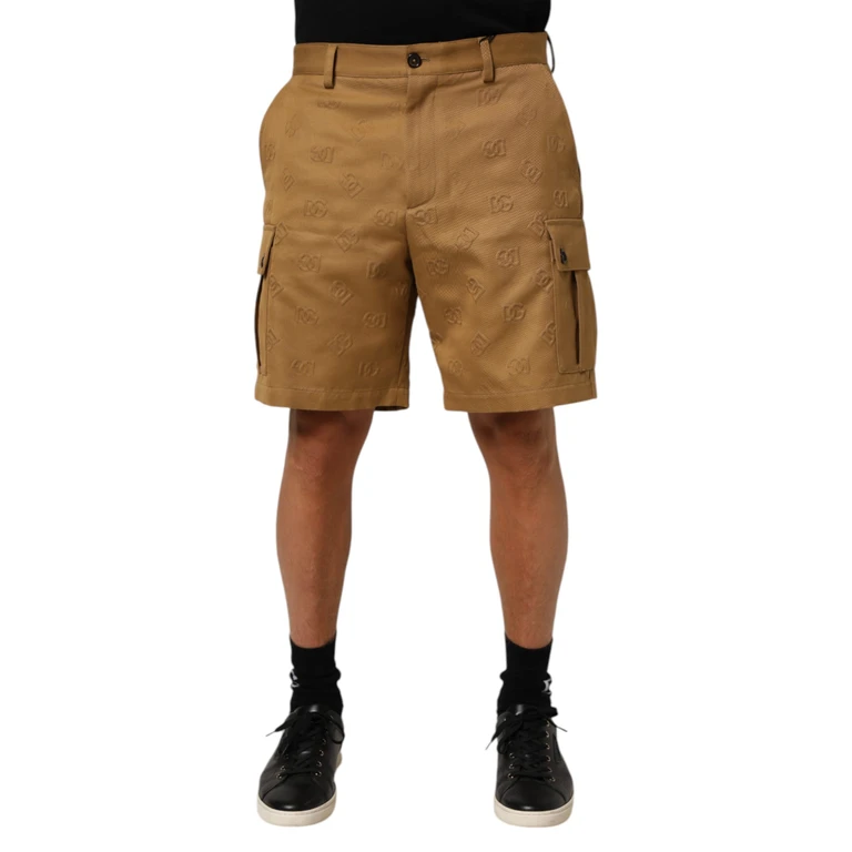 Dolce & Gabbana Brown Cotton Stretch Logo Cargobermuda Shorts Co+02 - Men