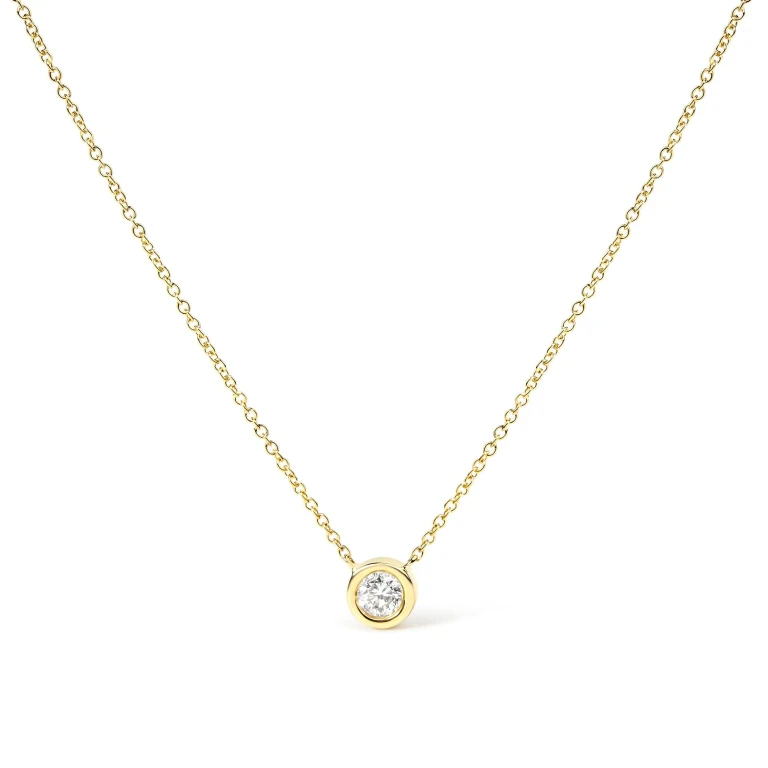 10K Yellow Gold 1/2 Carat Round Brilliant-Cut Diamond Modern Bezel-Set Solitaire 16"-18" Pendant Necklace (H-I Color, SI2-I1 Clarity)