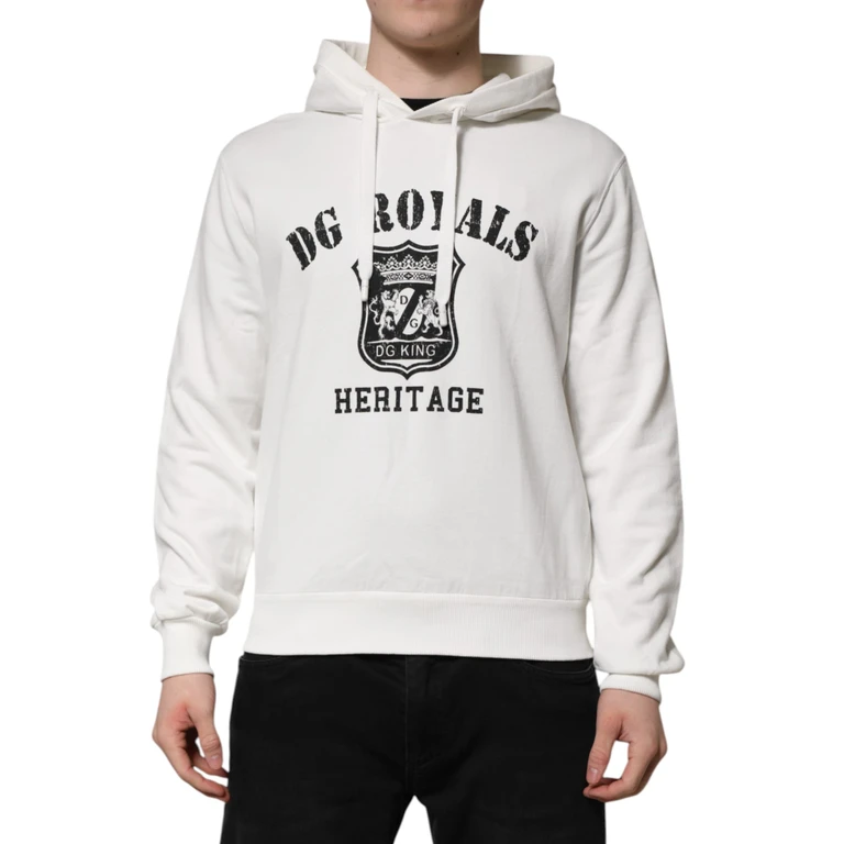 Dolce & Gabbana White Cotton Dg Royal Print Hooded Sweater Off Clothing - Men
