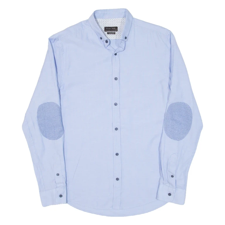 ZARA MAN Slim Fit Mens Plain Shirt Blue Long Sleeve S