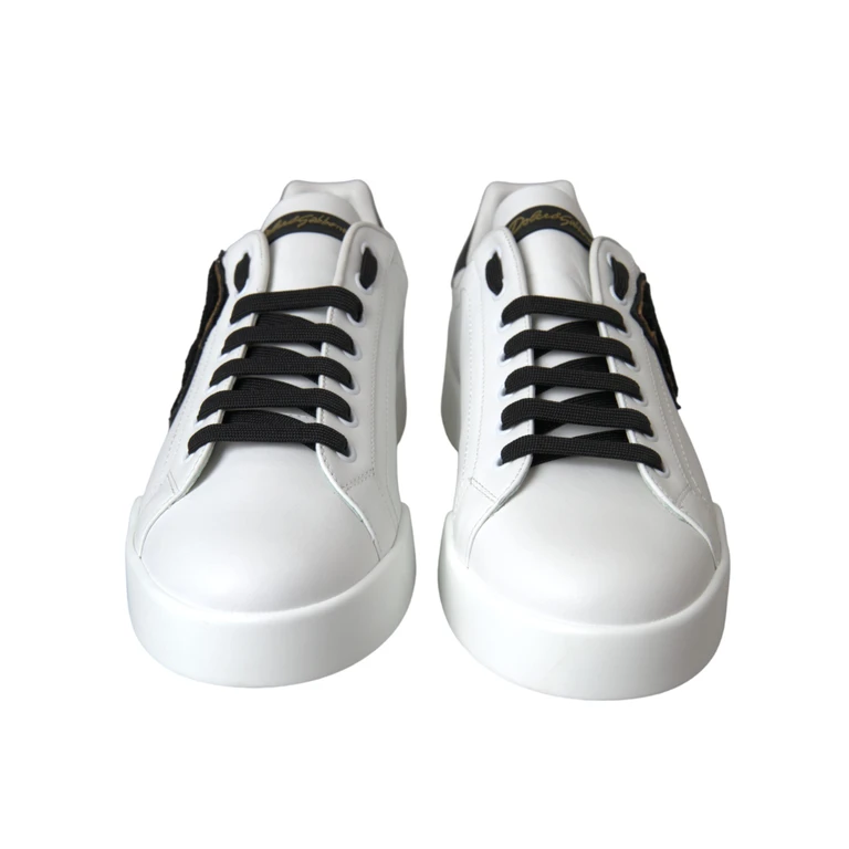 Dolce & Gabbana White Leather Dg Logo Casual Low Top Sneakers Shoes Black/white Calf - Men