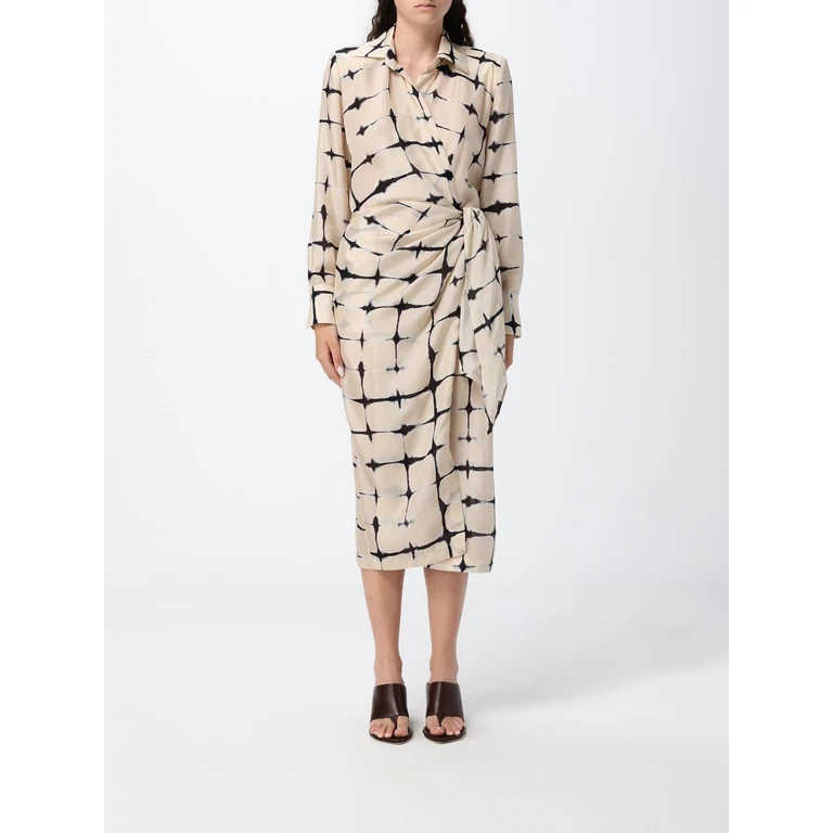Habotai Silk Midi Wrap Chemisier Dress with Long Sleeves (COMOMIDIDRESSSILKNERO)