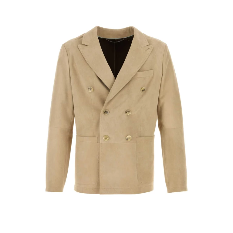 Canali Sand Suede Blazer Beige Exterior: Giacche E Gilet - Men