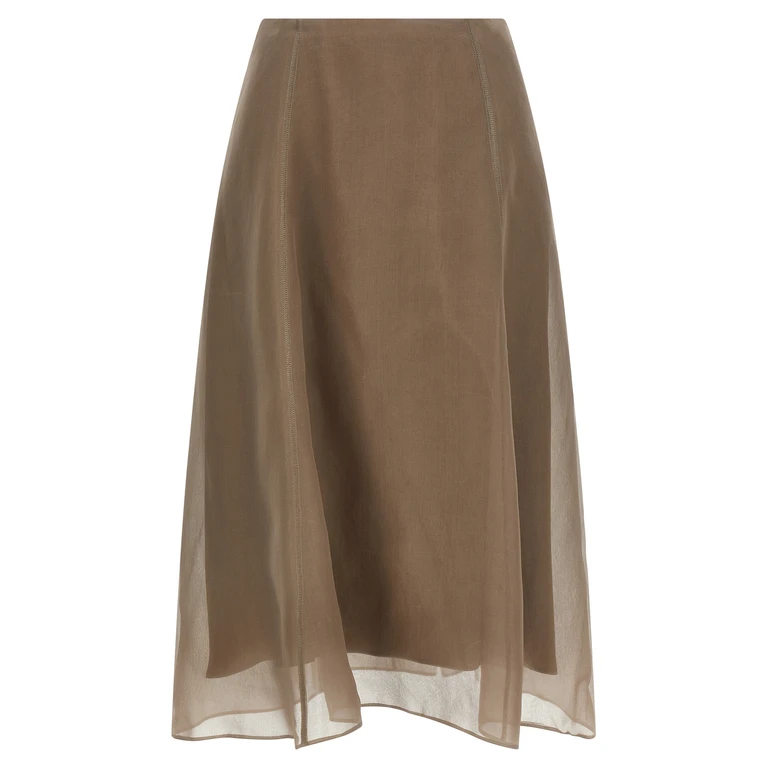 Brunello Cucinelli Beige Silk Midi Skirt - Women