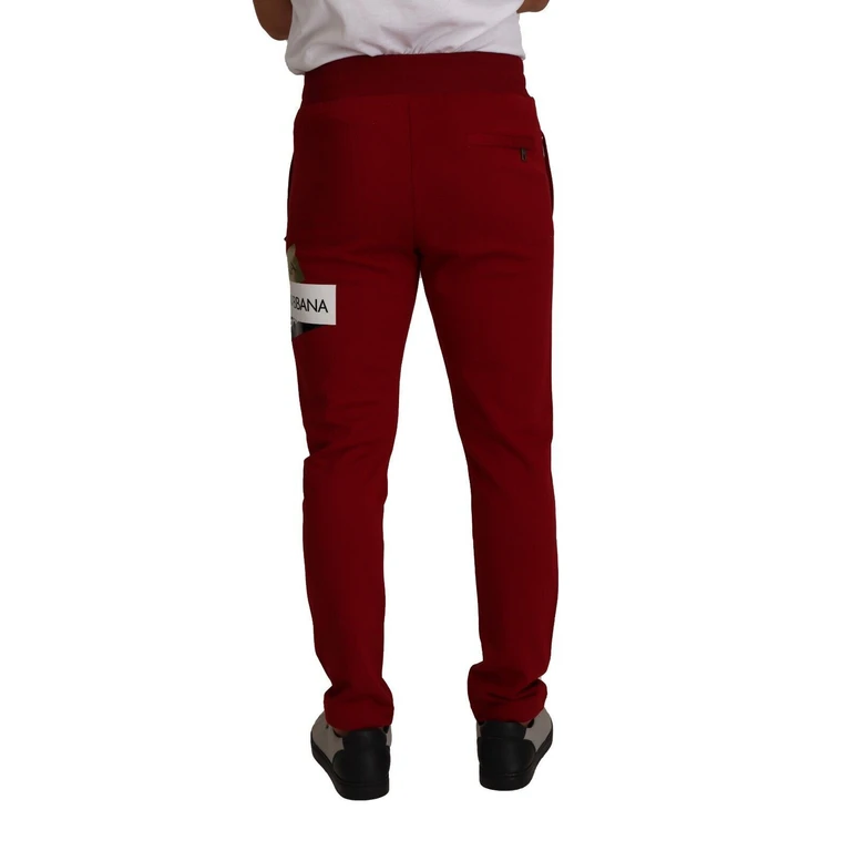 Dolce & Gabbana Red Cotton Logo Patch Sweatpants Jogging Pants - Men