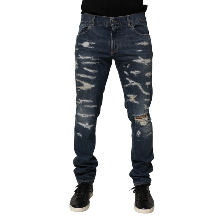 Dolce & Gabbana Blue Tattered Cotton Skinny Men Denim Jeans Co+02 Clothing - Men