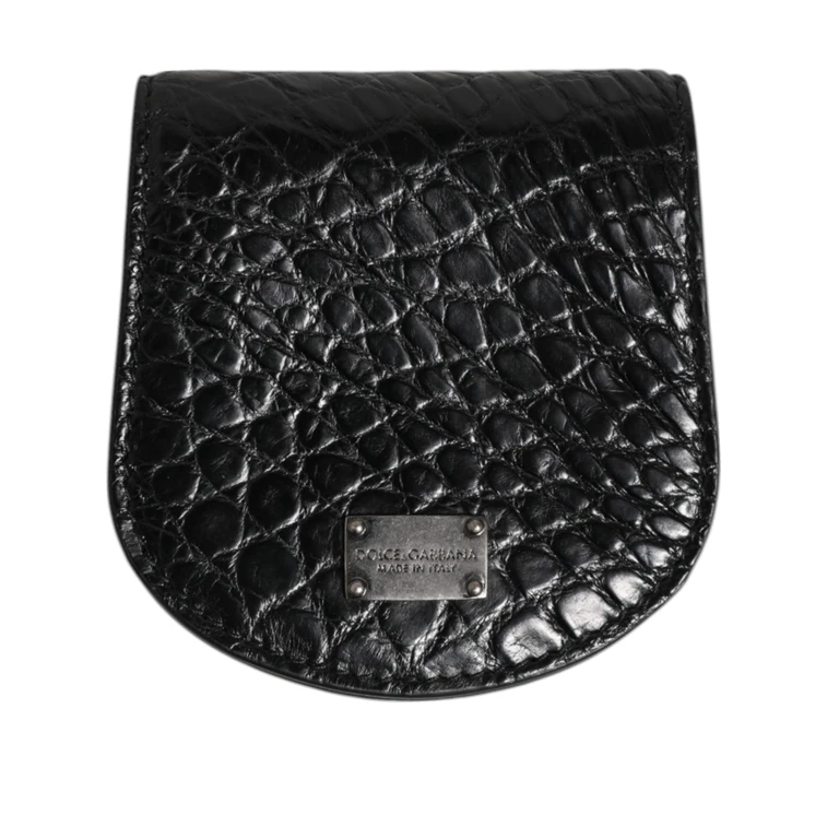 Black Exotic Skin Coin Condom Case Holder Pocket Wallet Caiman Leather - Men