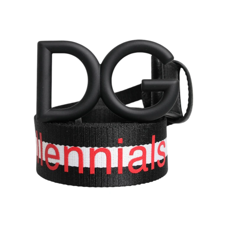 Dolce & Gabbana Black Polyester Logo Print Dg Buckle Belt Leather - Men