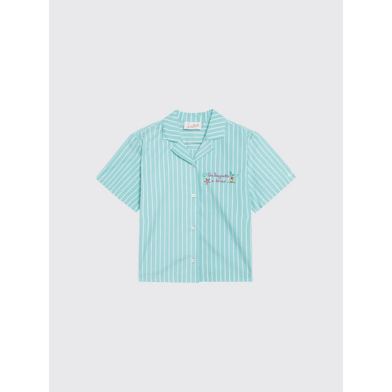 Boy's Striped Print Short-Sleeve Bowling Shirt in Cotton (EVL000100898L)