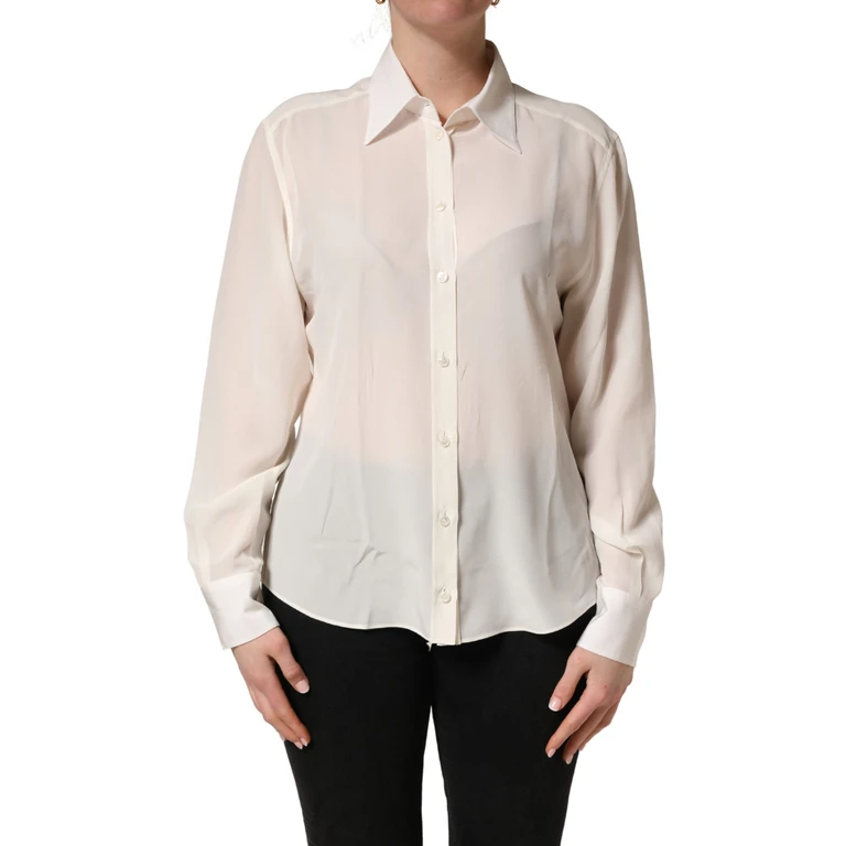 Dolce & Gabbana Off White Collared Long Sleeves Blouse Top Silk - Women