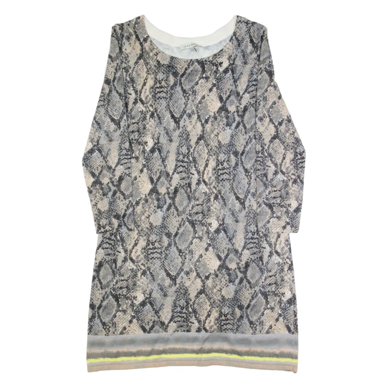 LAURA ASHLEY Womens Day Dress Grey Animal Print Long Sleeve Knee Length UK 12