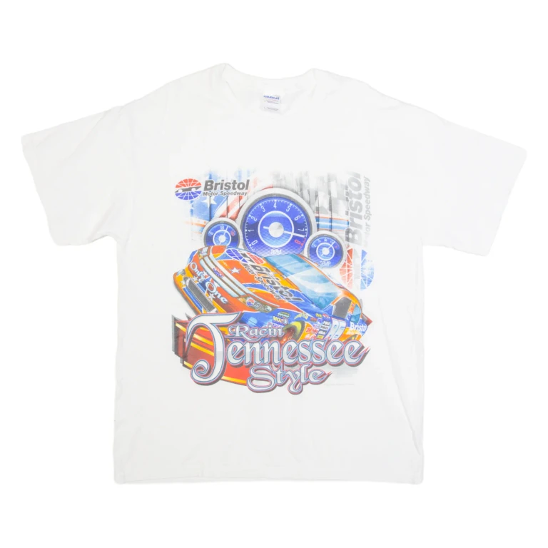 GILDAN Racing Tennessee Style Mens T-Shirt White USA L