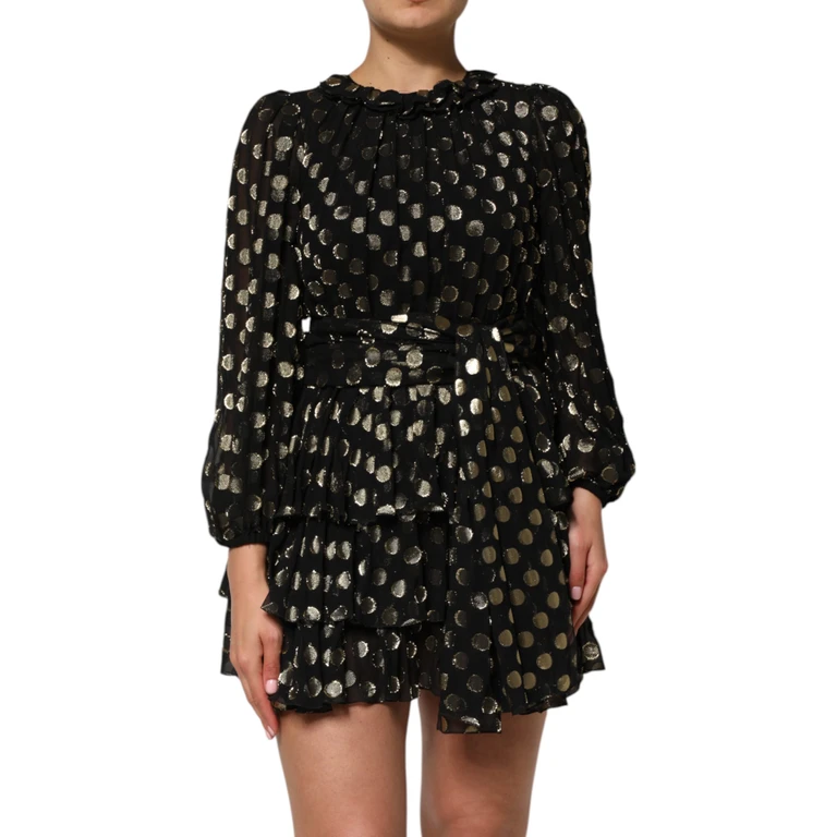 Dolce & Gabbana Black Gold Polka Dot Silk Brocade Mini Dress With Fiber Metallization - Women