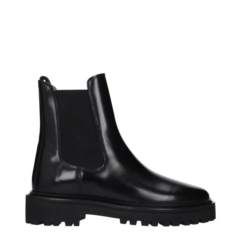 Black Leather Ankle Boots - Women
