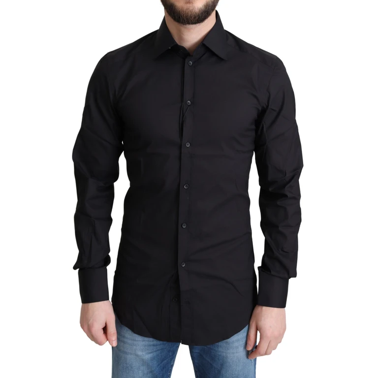 Dolce & Gabbana Black Cotton Blend Formal Dress Shirt Nylon Elastane - Men