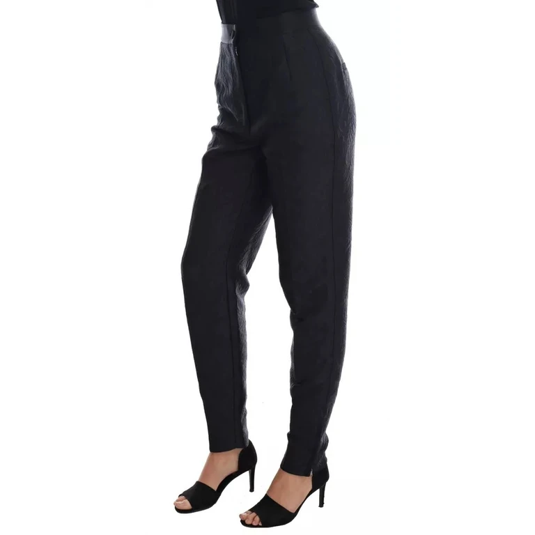 Dolce & Gabbana Black Floral Brocade High Waist Pants Polyester - Women