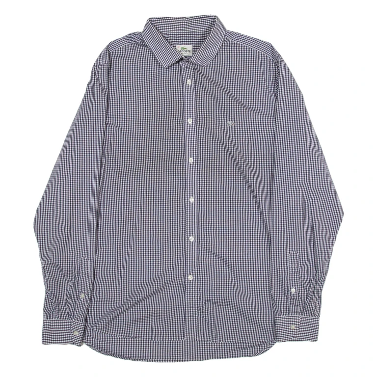 LACOSTE Regular Fit Mens Shirt Blue Gingham Long Sleeve M
