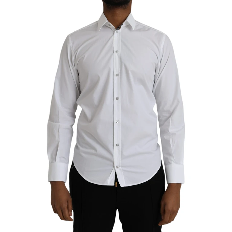 Dolce & Gabbana White Cotton Long Sleeve Dress Martini Shirt - Men